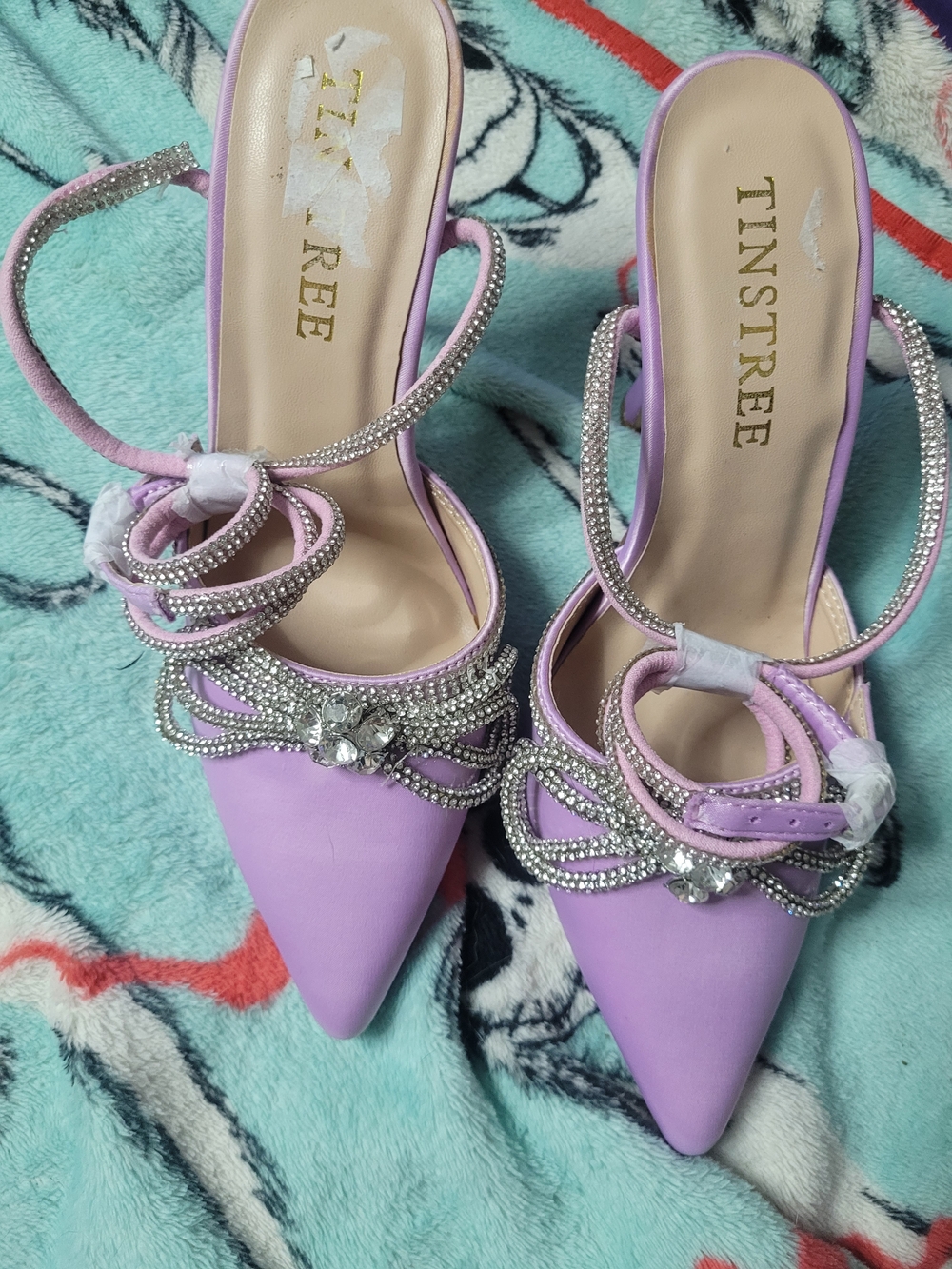 Tinstree Lavender Pointed Toe Crystal-Strap Heels